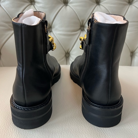 New Stuart Weitzman Black Boots Metal Chain 7.5 Lift Bootie - Picture 5 of 10